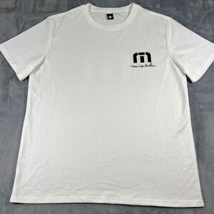 TravisMathew Mens XL White Short Sleeve Activewear Graphic T-Shirt Logo Tee